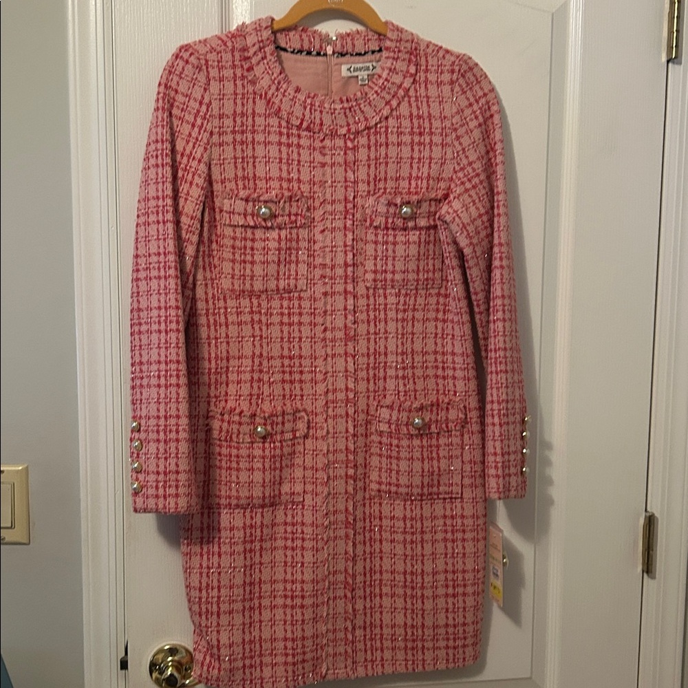 NWT Nanette Lepore Women's SZ 4 Almond Blossom Plaid Tweed LS Sheath Dress $168